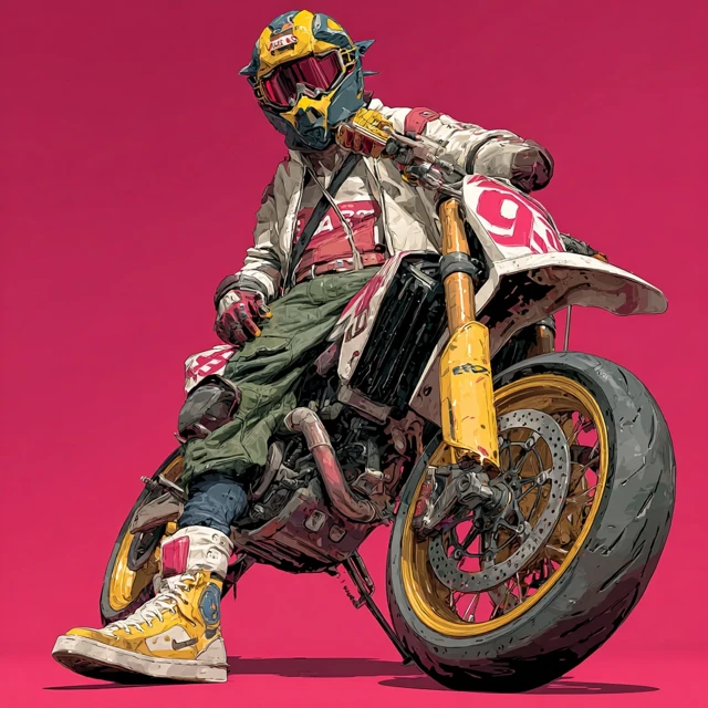 Motorcycle Rider Red and Black Grime Art