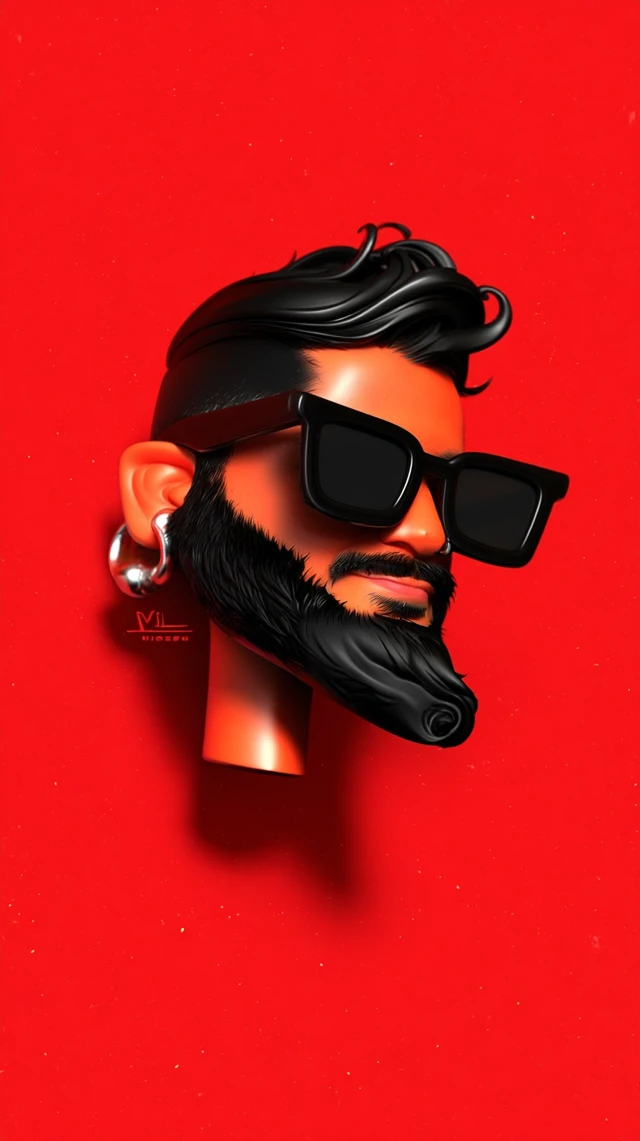 Handsome Man Cartoon Head with Sunglasses and Beard