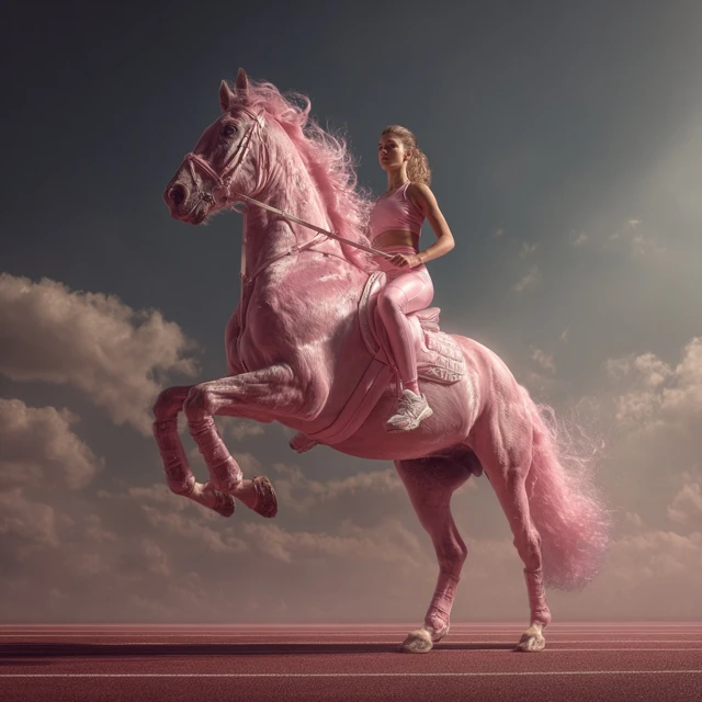 Woman on Pink Horse Running Track