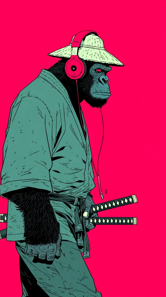 Samurai Gorilla in Headphones