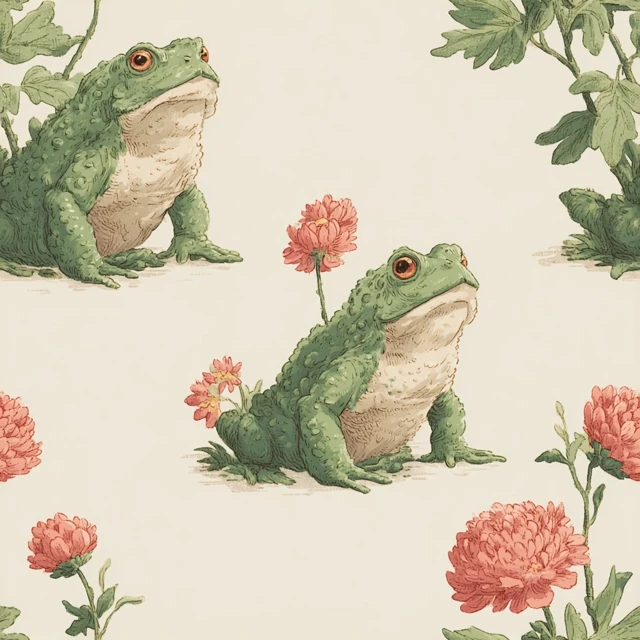 Cute Frog and Flower Seamless Pattern Illustration