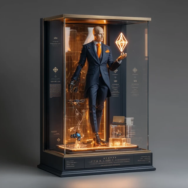 Luxury Action Figure: Futuristic Businessman in High-End Display