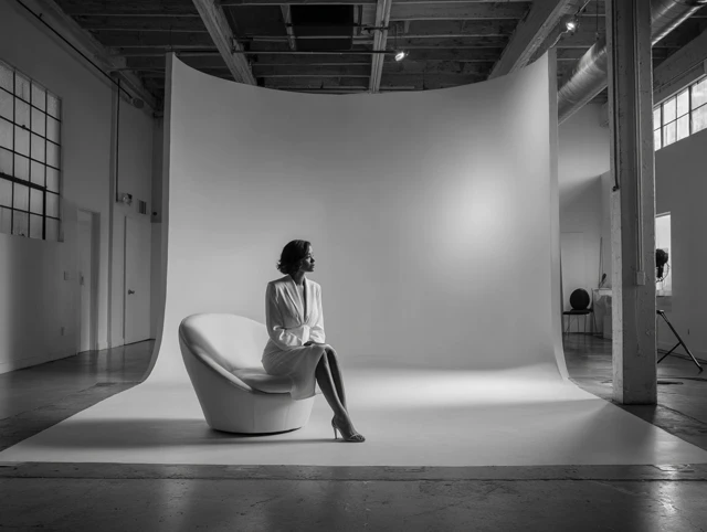 Model in Studio Minimalist White Chair Photoshoot