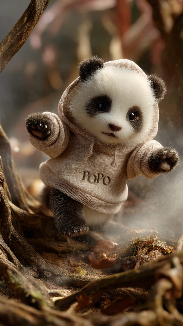Cute Baby Panda Running in Forest