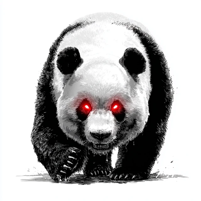 Angry Panda with Glowing Red Eyes Illustration