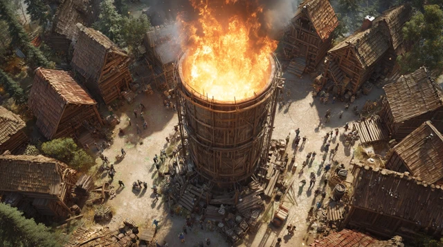 Furnace Village 8K Fire and Community Illustration