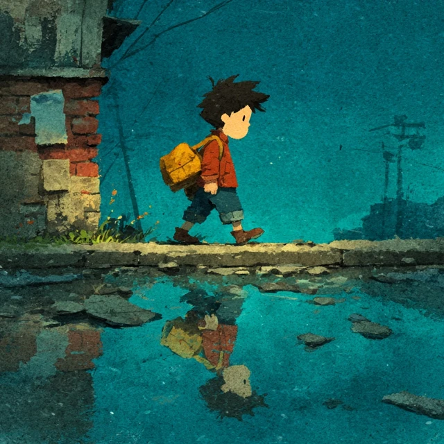 Boy After Rain Illustration in Jimmy Liaos Style