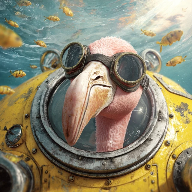 Flamingo in Submarine Surreal Underwater Photo