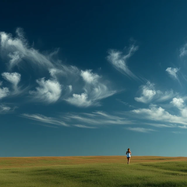 Girl Running Through the Meadow Landscape