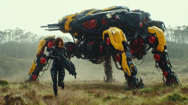 Cyberpunk Scarlett Johansson vs Mech
