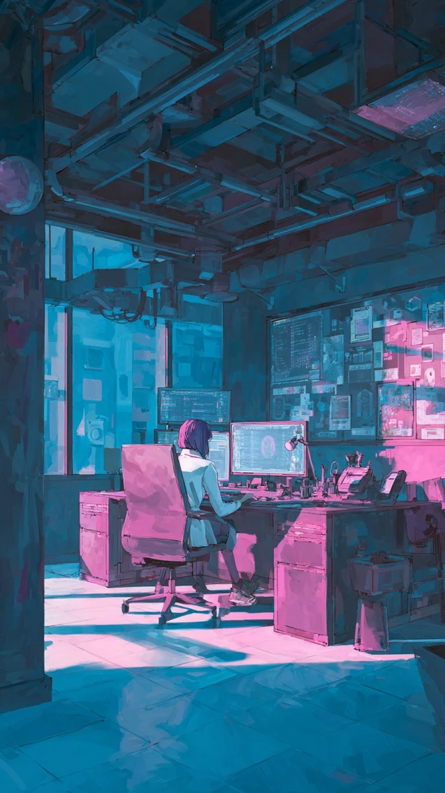 Cyberpunk Office Oil Painting Software Engineer