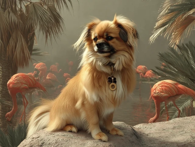 Tibetan Spaniel Dog in Tropical Paradise