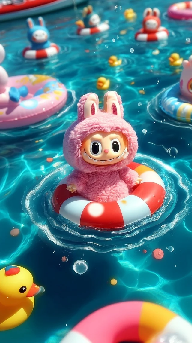 Cartoon Bunny Floating in Pool Wallpaper