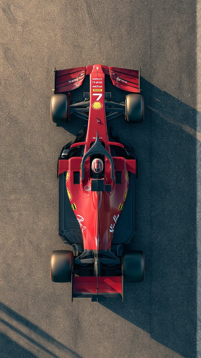 F1 Race Car Aerial View Red Number 7