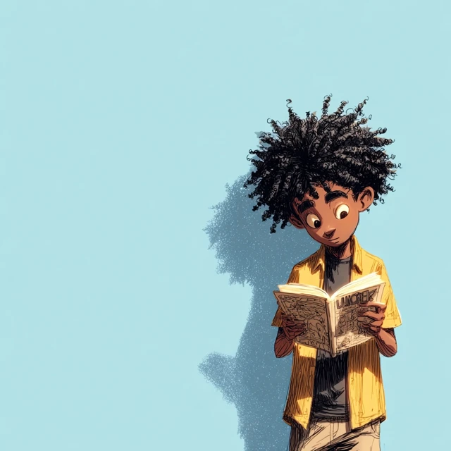 Black Boy Reading Comic Book Illustration