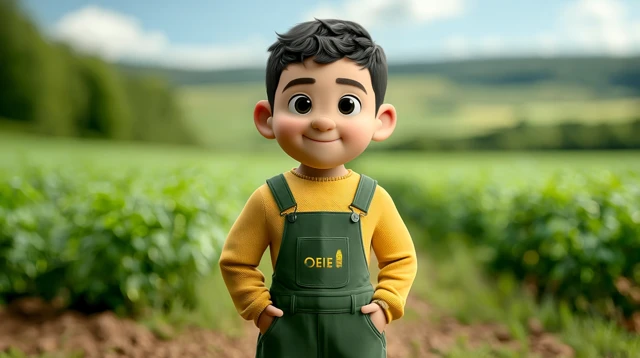 Cheerful Uzbek Farmer in Cartoon Style