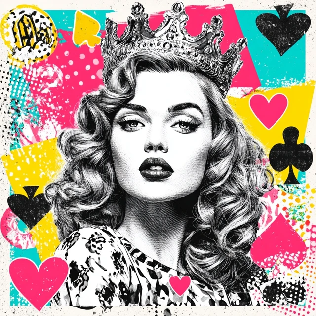 Pop Art Queen of Hearts Woodblock Print