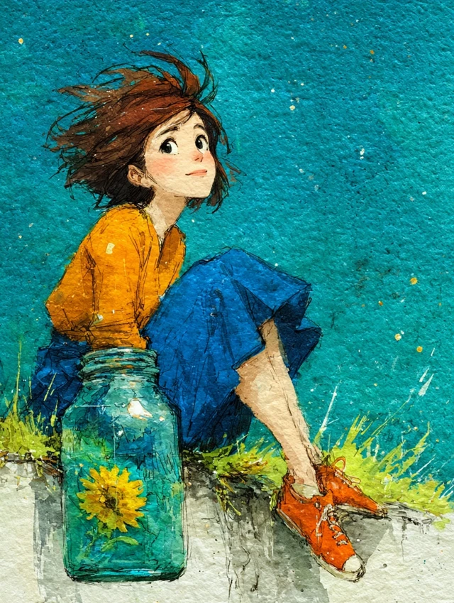 Dreamy Watercolor Illustration of a Young Woman