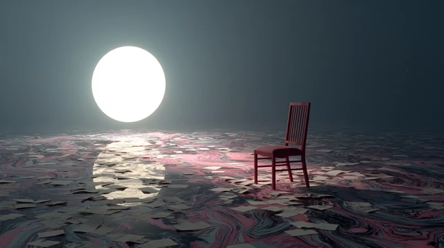 Surreal Scene Chair and Light Abstract Art