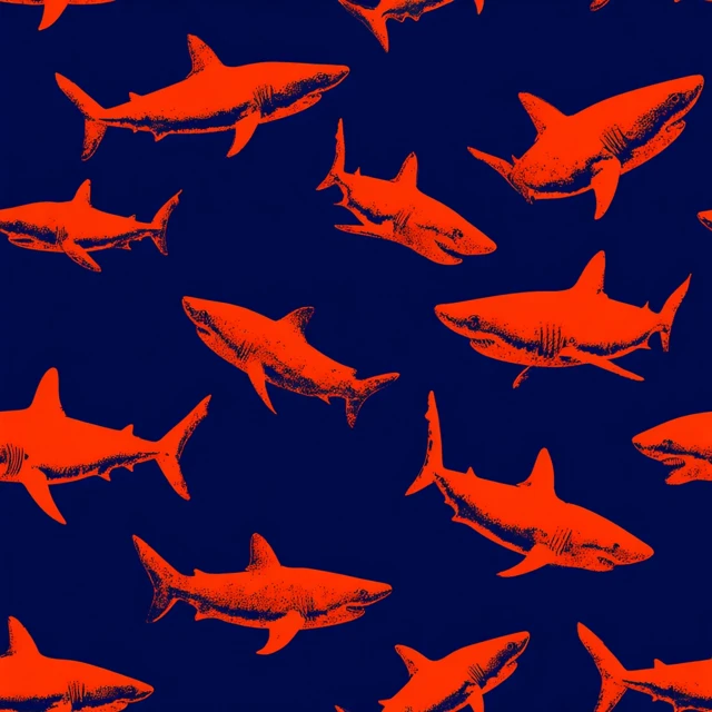 Orange Sharks on Navy Blue Background Pattern