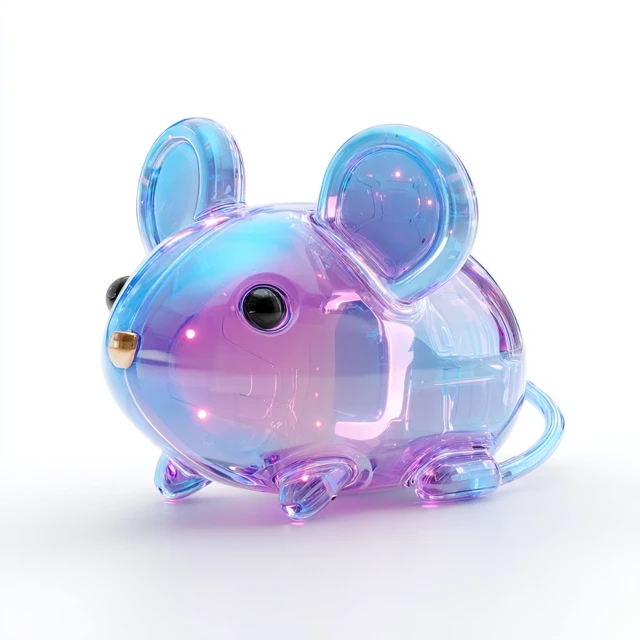 Cute Futuristic Mouse CGI Rendering in Purple and Blue
