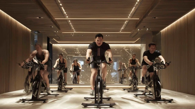 Indoor Cycling Class Dynamic Fitness in Luxury Gym