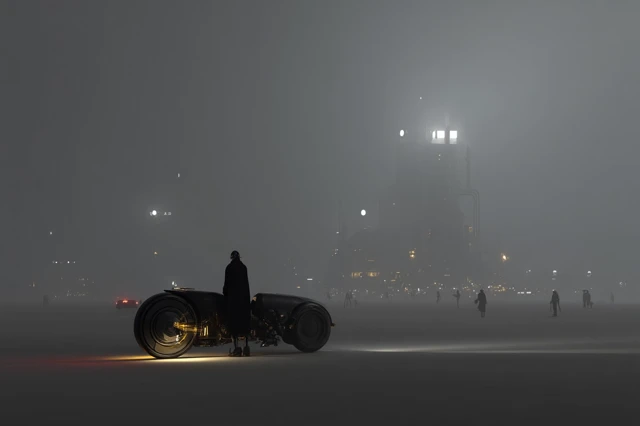 Dystopian SciFi Motorcycle Scene