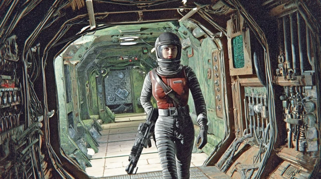 SciFi Space Soldier in Abandoned Spaceship