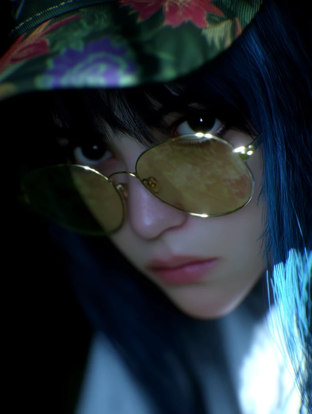 Cyberpunk Portrait with Sunglasses and Blue Hair