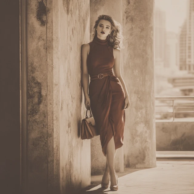 Confident Woman in Red Dress - Urban Fashion