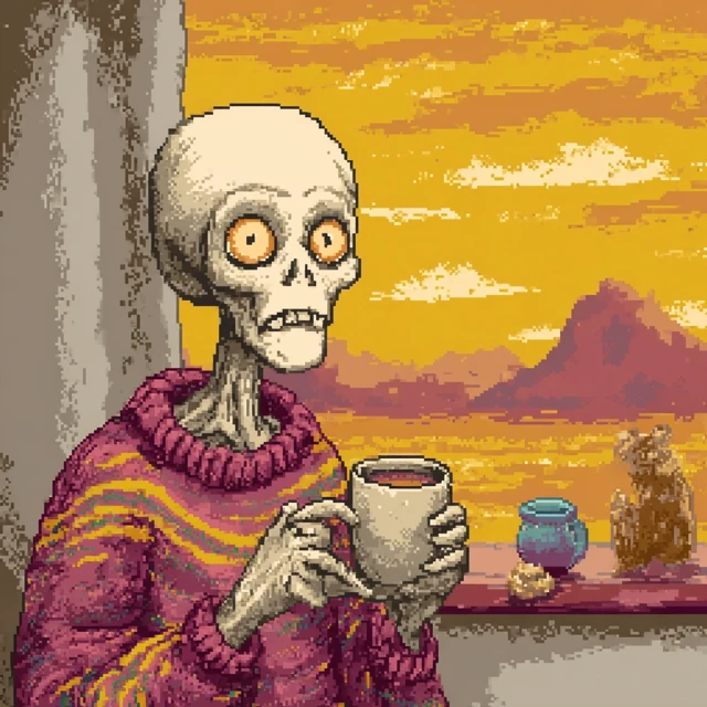Ghoul Cat Having Coffee Scary Morning