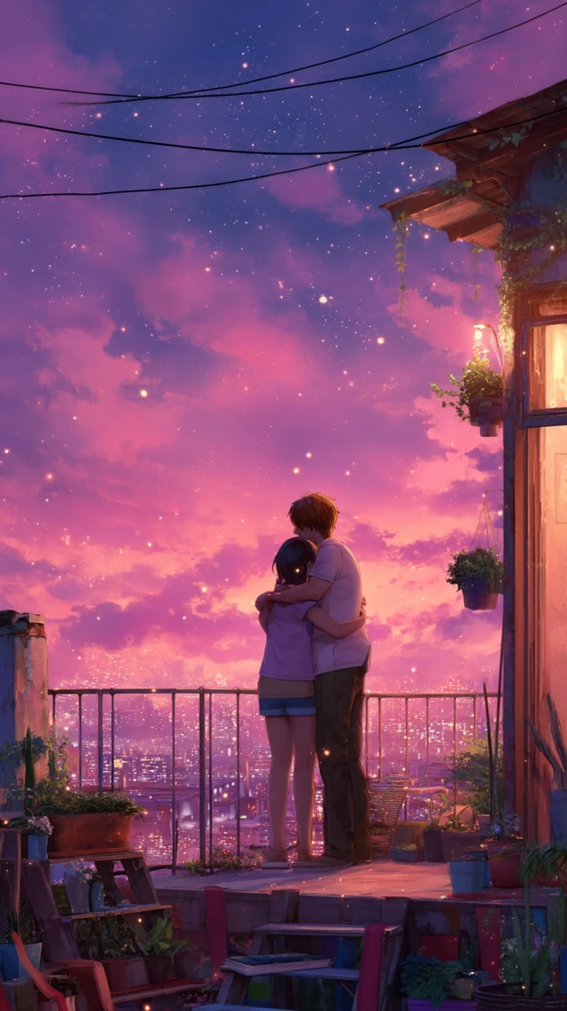 Romantic Anime Couple Under Pink Skies