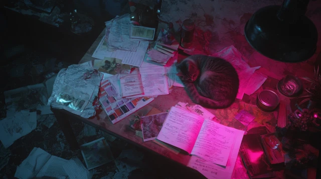 Cyberpunk Cat in a Neon Lit Room