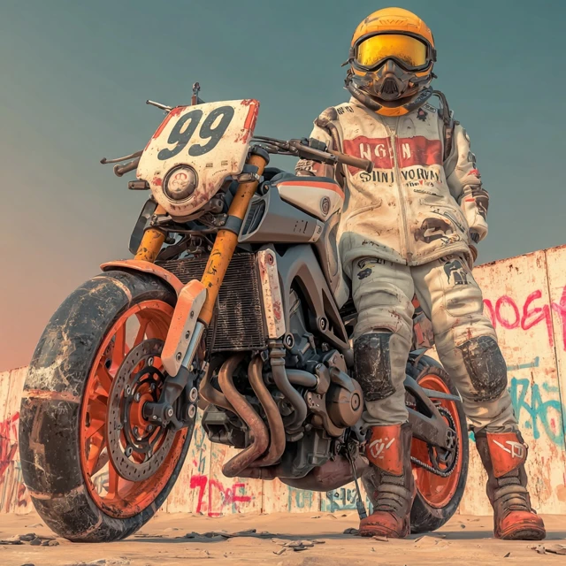 Motorcycle Rider Red and Black Grime Art
