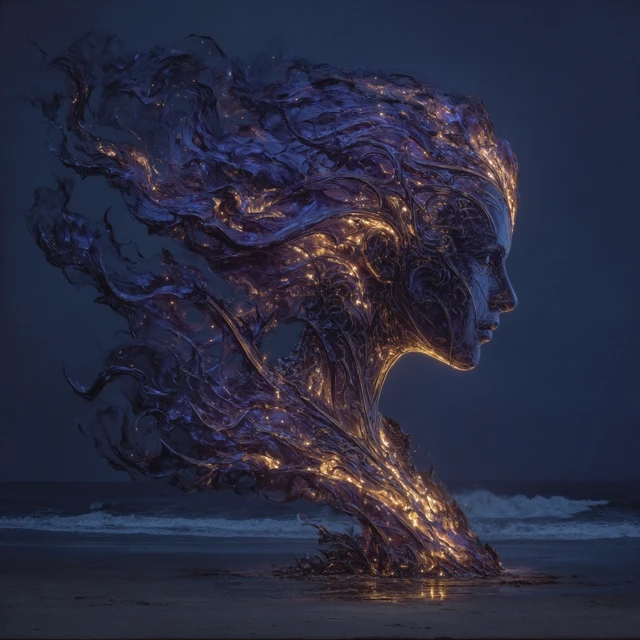 Inferno Siren on Beach: Fantasy Art