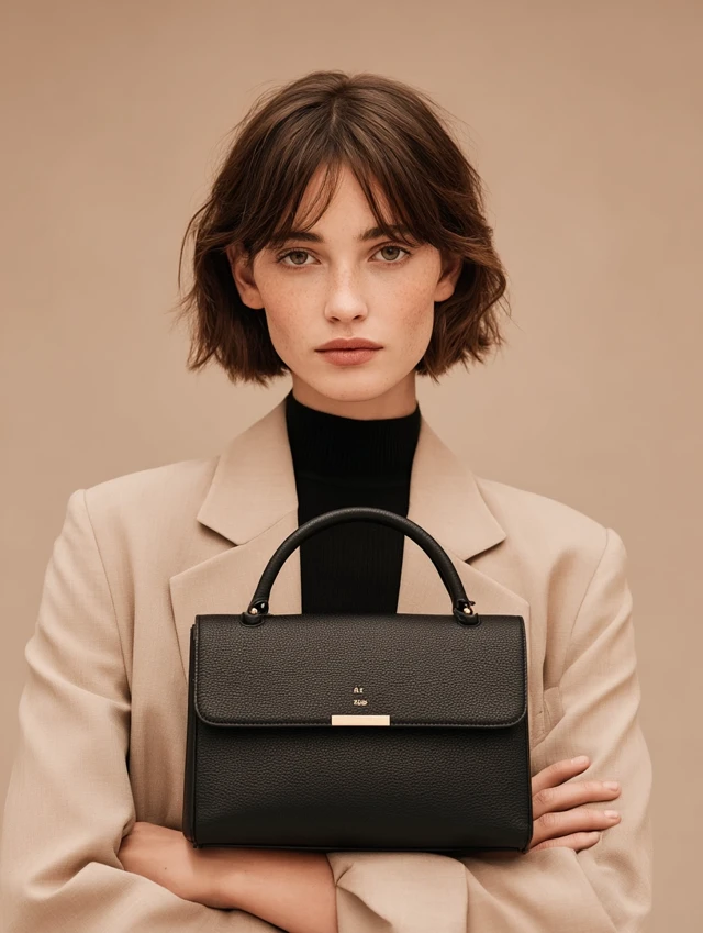 Luxury Handbag Black Leather Gold Hardware Woman Fashion