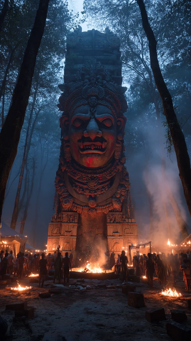 Ancient Indian Devil Sculpture in Tribal Village