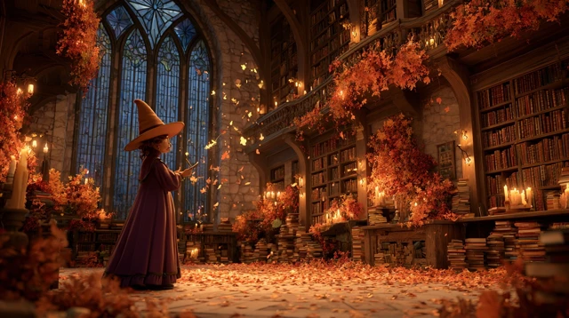 Enchanted Library Autumn Witch Spell
