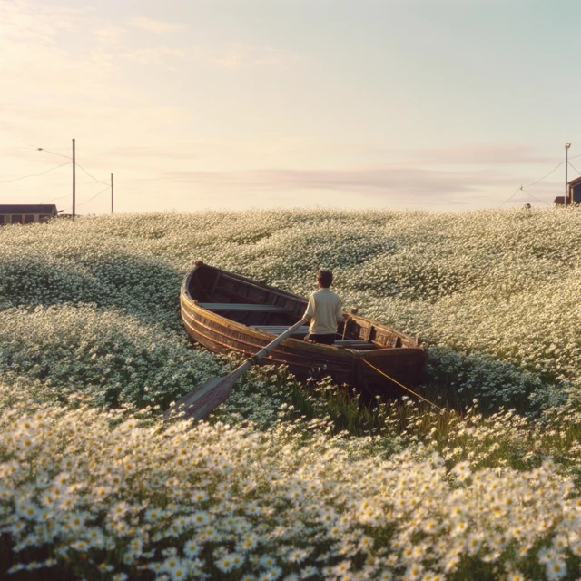Boat in a Daisy Field Poetic Realistic Photography