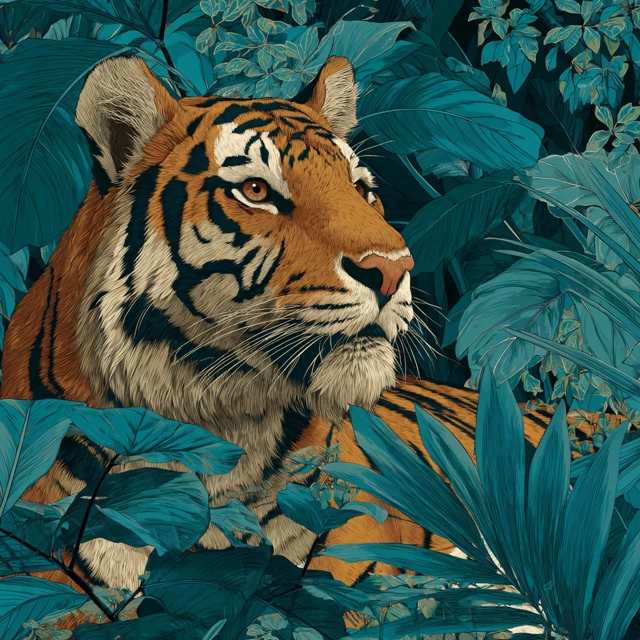 Cute Tiger in Viridian Vector Art