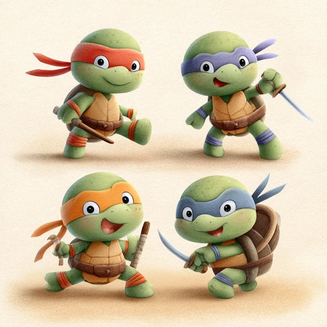 Cute Teenage Mutant Ninja Turtles Cartoon Illustration