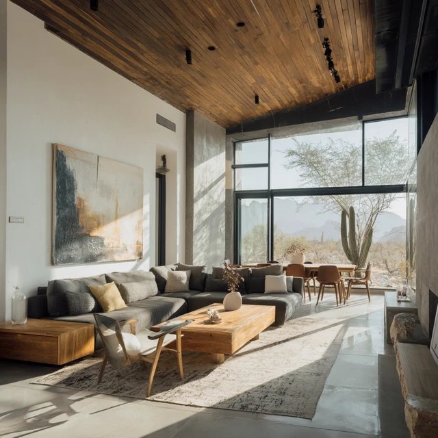 Desert Living Room Modern Design with High Ceiling