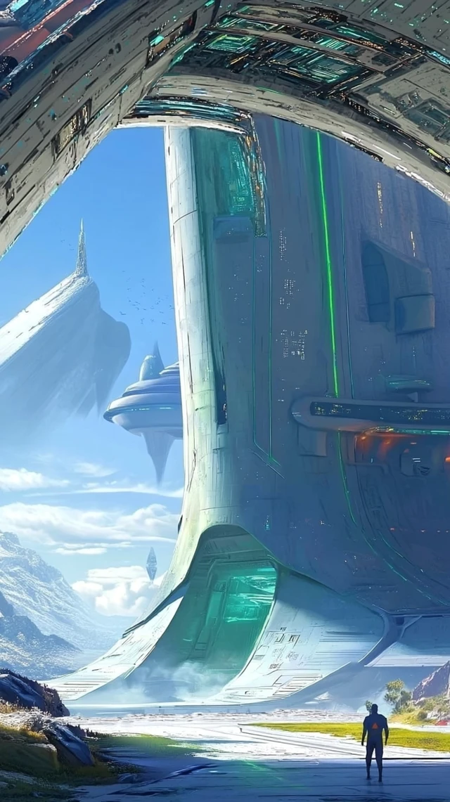 Futuristic Architecture A Man Approaches a Structure