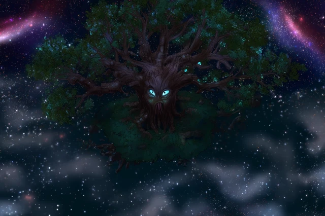 Giant Tree with Eyes in Space Fantasy Art