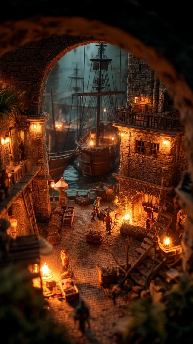 Pirate Haven Diorama: Ships, Outlaws, and Trading