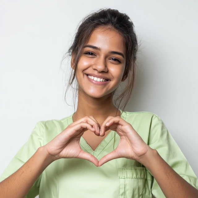 Smiling Indian Healthcare Worker Heart Gesture