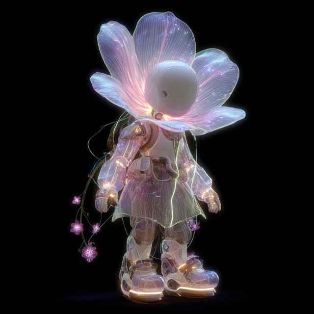 Futuristic Kapok Flower Robot Character 3D Render