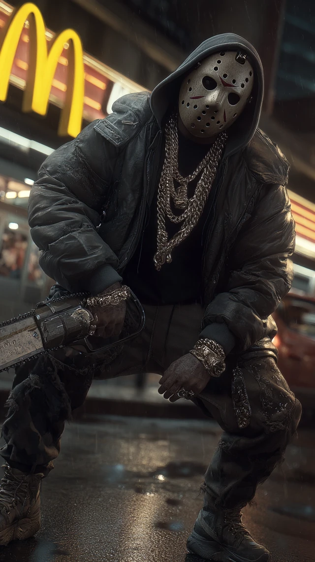 Jason Voorhees Street Style Horror Drip at McDonalds
