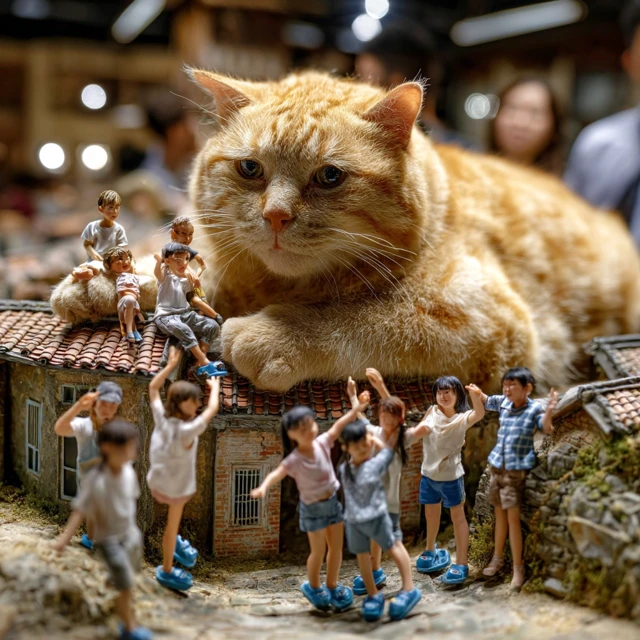 Orange Cat and Miniature Taiwanese Village