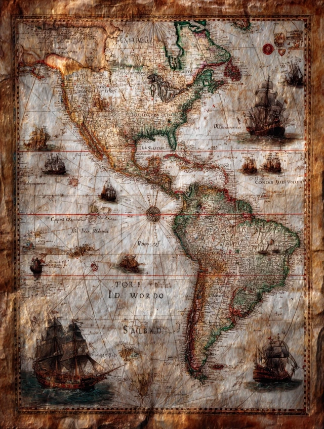 16th Century Exploration Map Routes to the New World